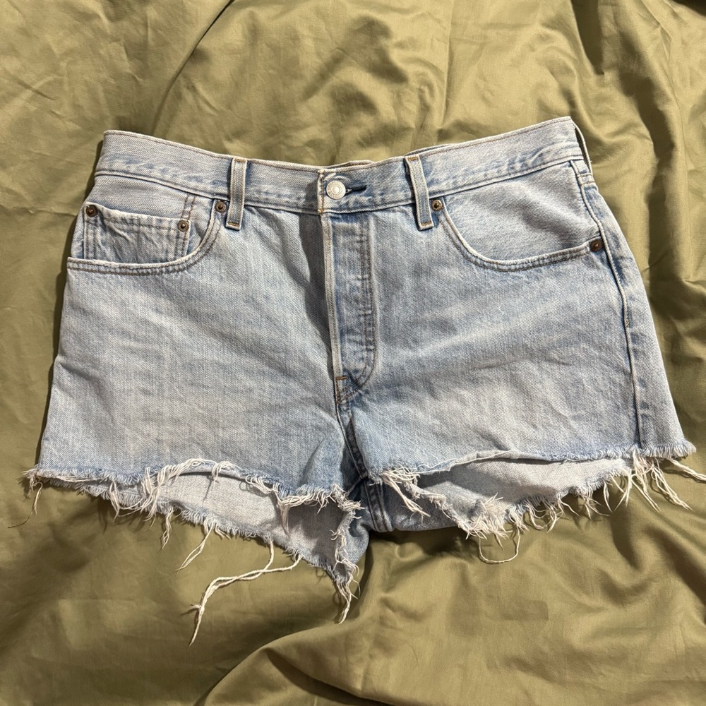 Levi's Light Blue Frayed Denim Shorts